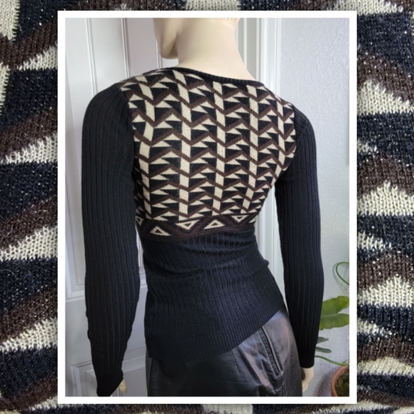 Energie women's S lightweight pullover geometric sweater black brown tan… - Picture 3 of 5